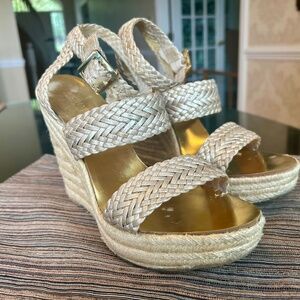 Michael Kors Metallic Gold Braided Espadrille Wedge Sandals Size 10